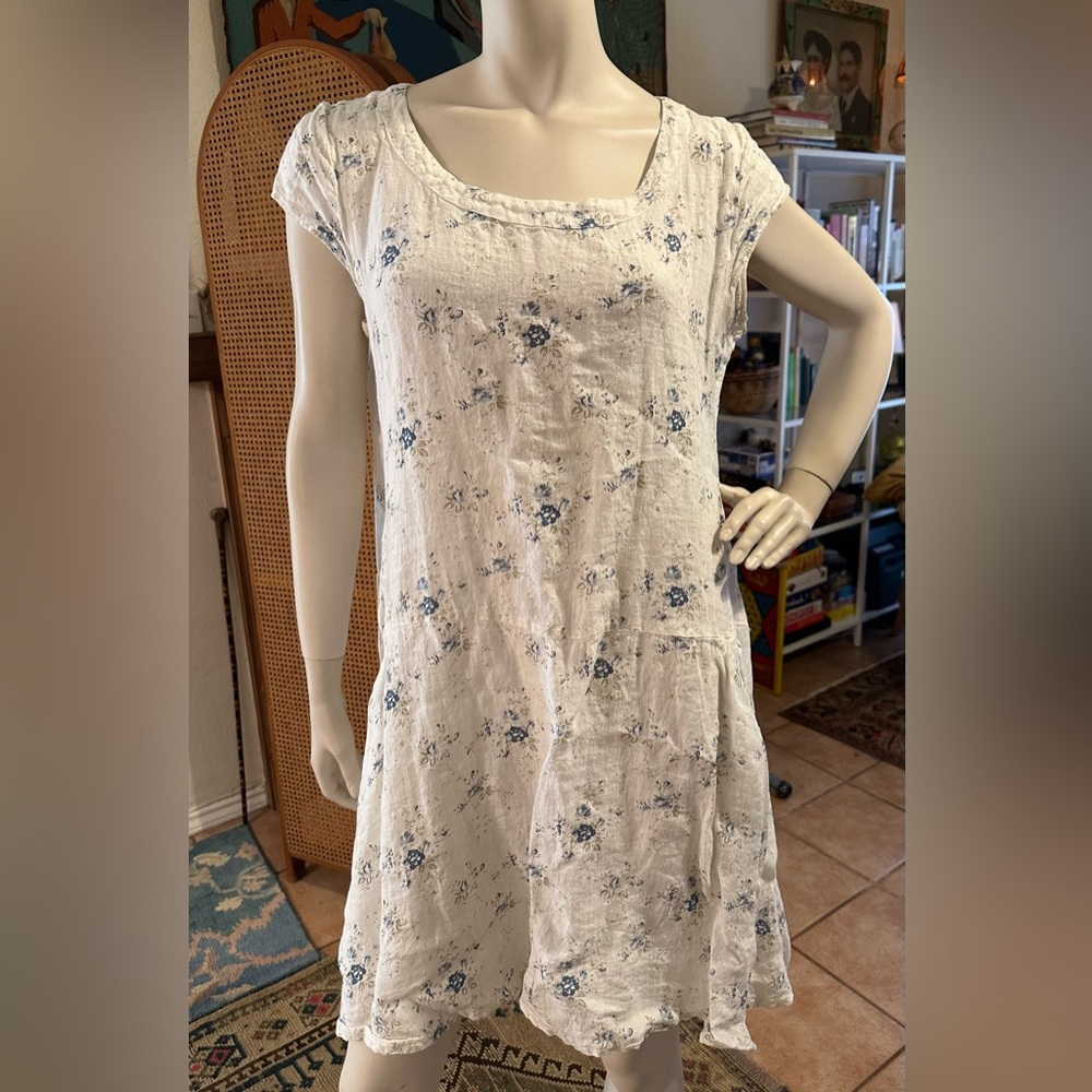 Heart’s Desire MARY GRACE linen white floral linen dress SMALL